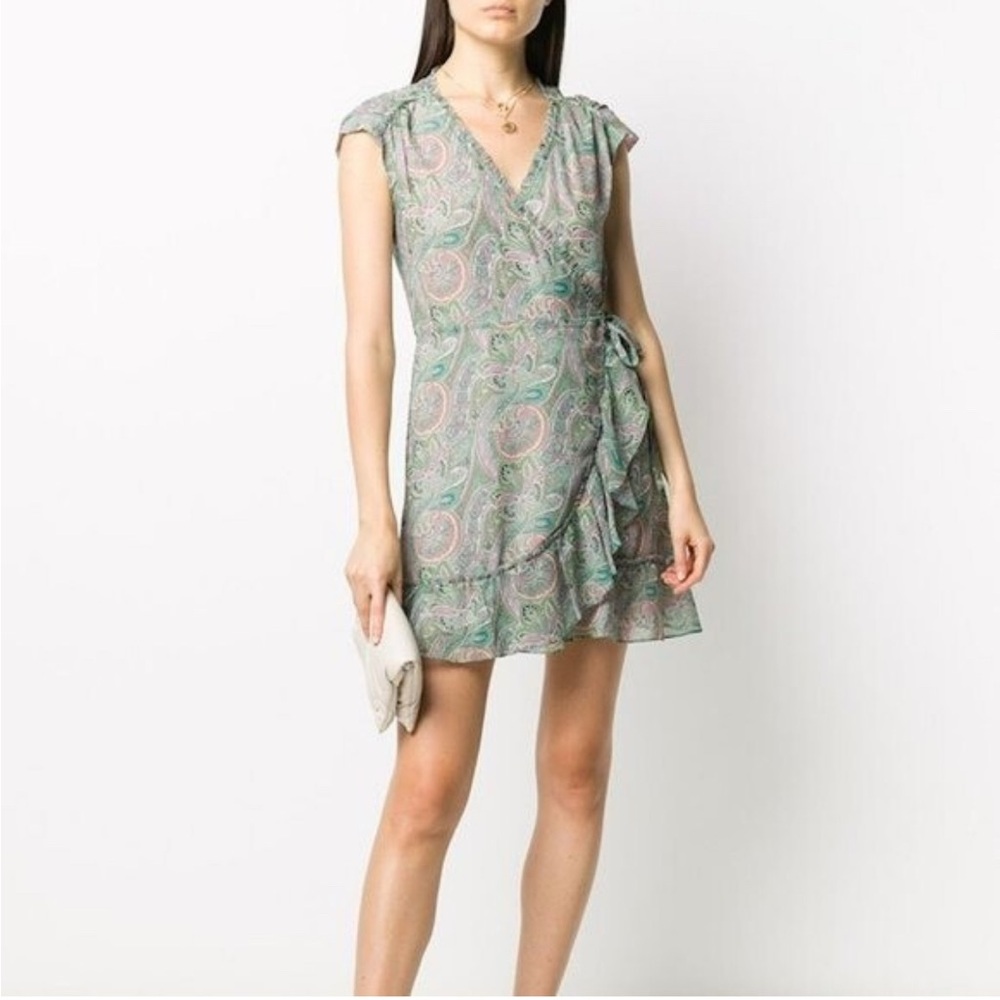 Allsaints Zina Shanmina Paisley Wrap Dress Green Size 8